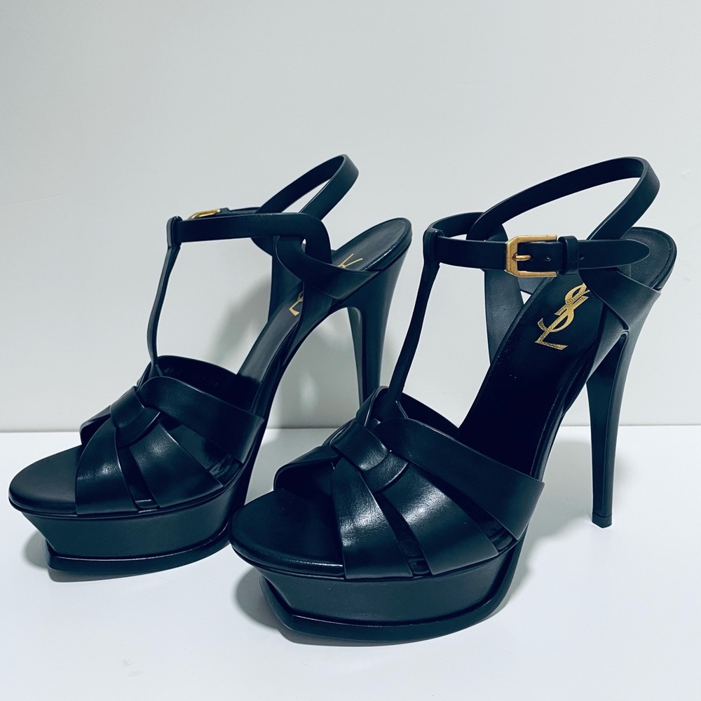 Yves Saint Laurent YSL Tribute Black Leather Authentic Heel Euro Size 38